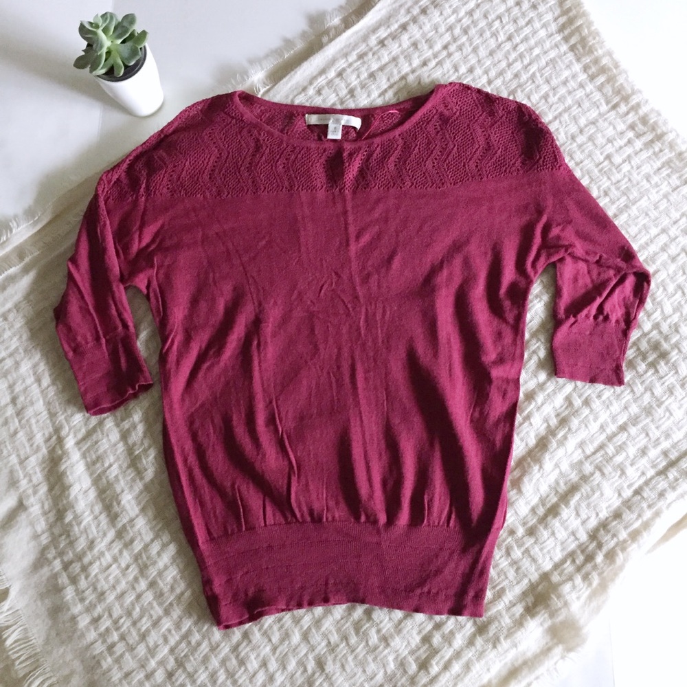 LC Lauren Conrad Crochet Detail 3/4 Sleeve Sweater